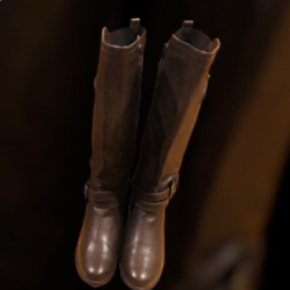 Call It Spring Size 7 Dark Chocolate Brown Knee High Full inside zipper Buckles - Picture 3 of 16